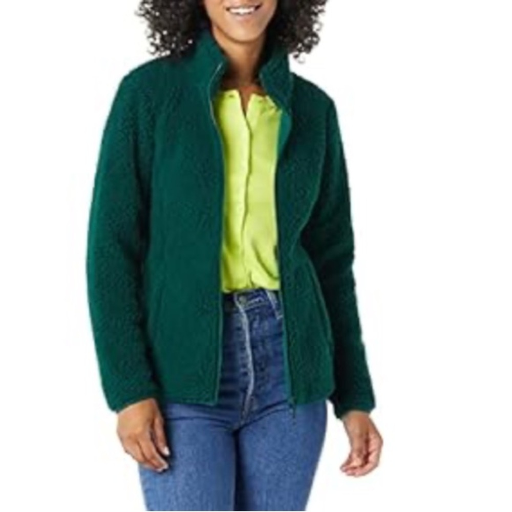 NWT, Amazon Essentials Polar Fleece Lined Sherpa Full Zip Jacket, Green, Size XL